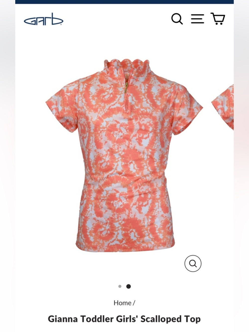 Garb Gianna scalloped orange/white top toddler girls 2T.